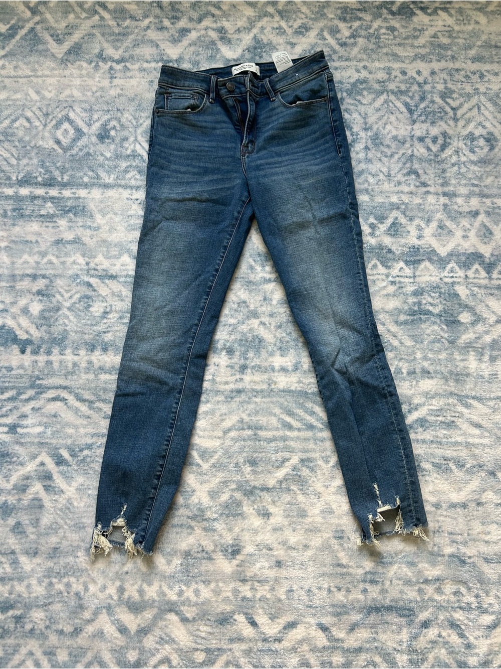 Abercrombie & Fitch Blue Skinny Jeans with Distressed Hem